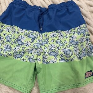 Vineyard Vines Blue and Green Floral Swim Shorts